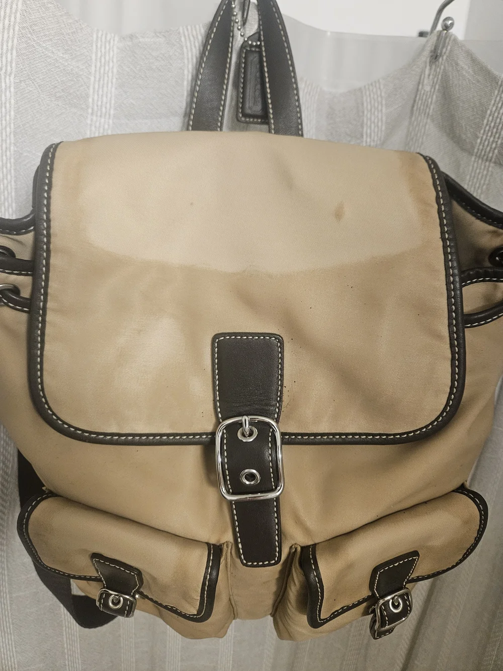 Coach Tan Backpack with Dark Brown Trim